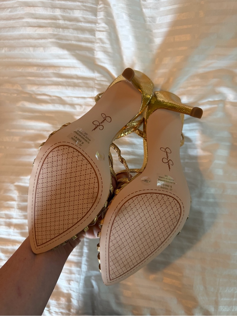 Jessica Simpson Metallic Gold Strappy Pointed-Toe Heels - Picture 2 of 3